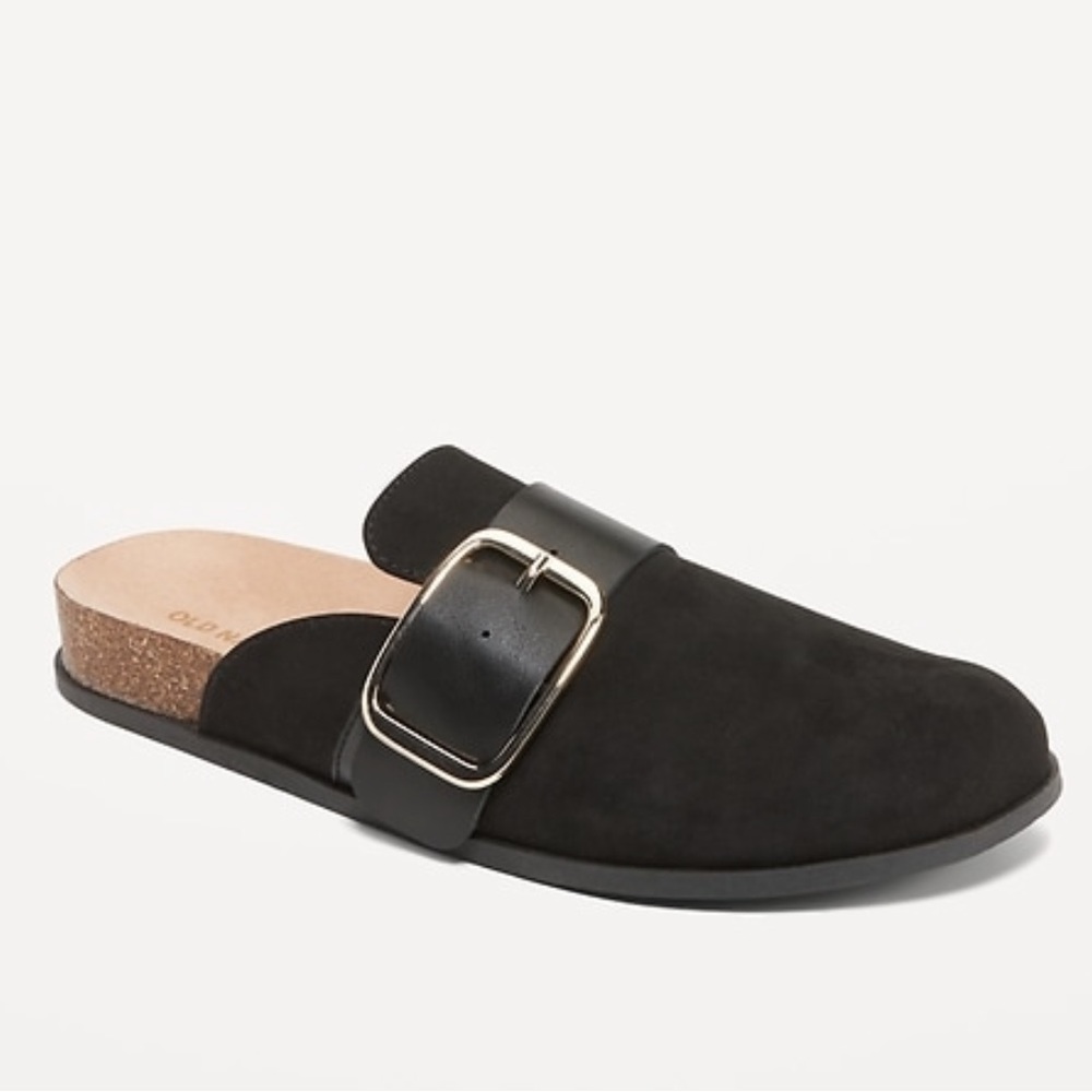 Faux Suede Clog Shoes - black 7.5